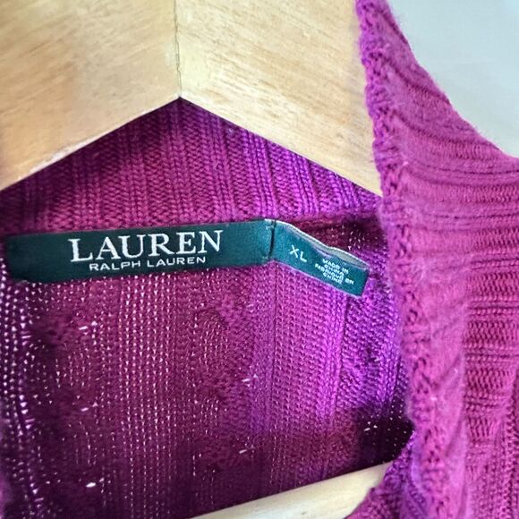 Lauren Ralph Lauren Mulberry Purple Full Zip Cotton Cable Cardigan Sweater Sz XL - Picture 4 of 13